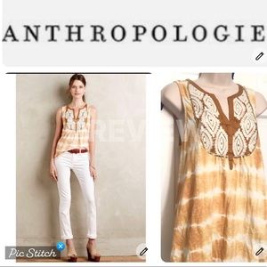 Anthropologie Floreat brown appliqué tie die sleeveless top